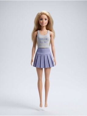 Barbie Doll in Light Gray Tank Top & Lavender Pleated Skirt vintage preloved